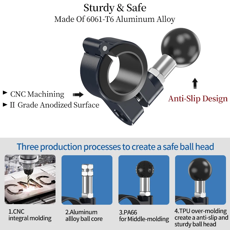 Lanparte Motorcycle Bicycle Adjustable Handlebar Mount Rail Clamp with 1 inch/25.4mm Ball Head Joint