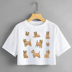 Cairn Terrier Print Midriff T Shirts Women Summer Harajuku Crop Top Girls Streetwear Camisa Casual O Collar Navel Shirt Ladies