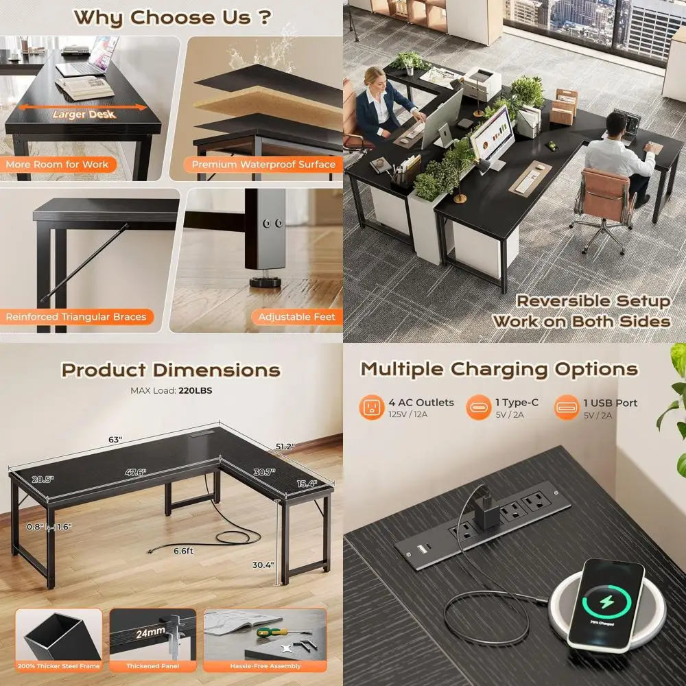 63 L-Shaped Desk Wi…