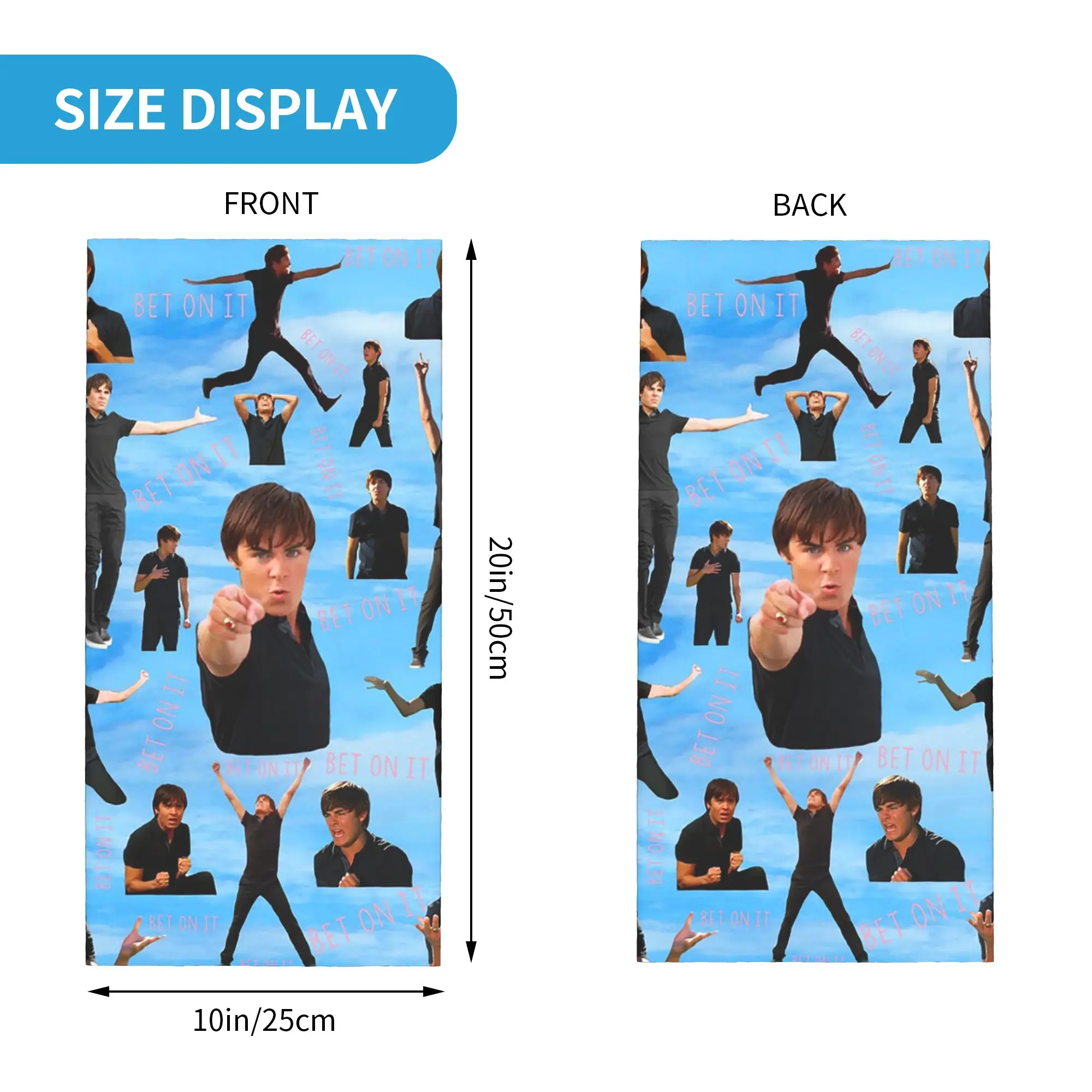 Zac Efron Troy Bolton Bet On It  High School Musical Bandana Neck Gaiter Printed Wrap Mask Scarf Headband Cycling Unisex Adult