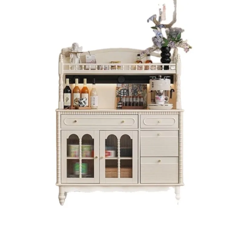 French solid wood sideboard, cream-style living room multifunctional wall-mounted integrated wine cabinet