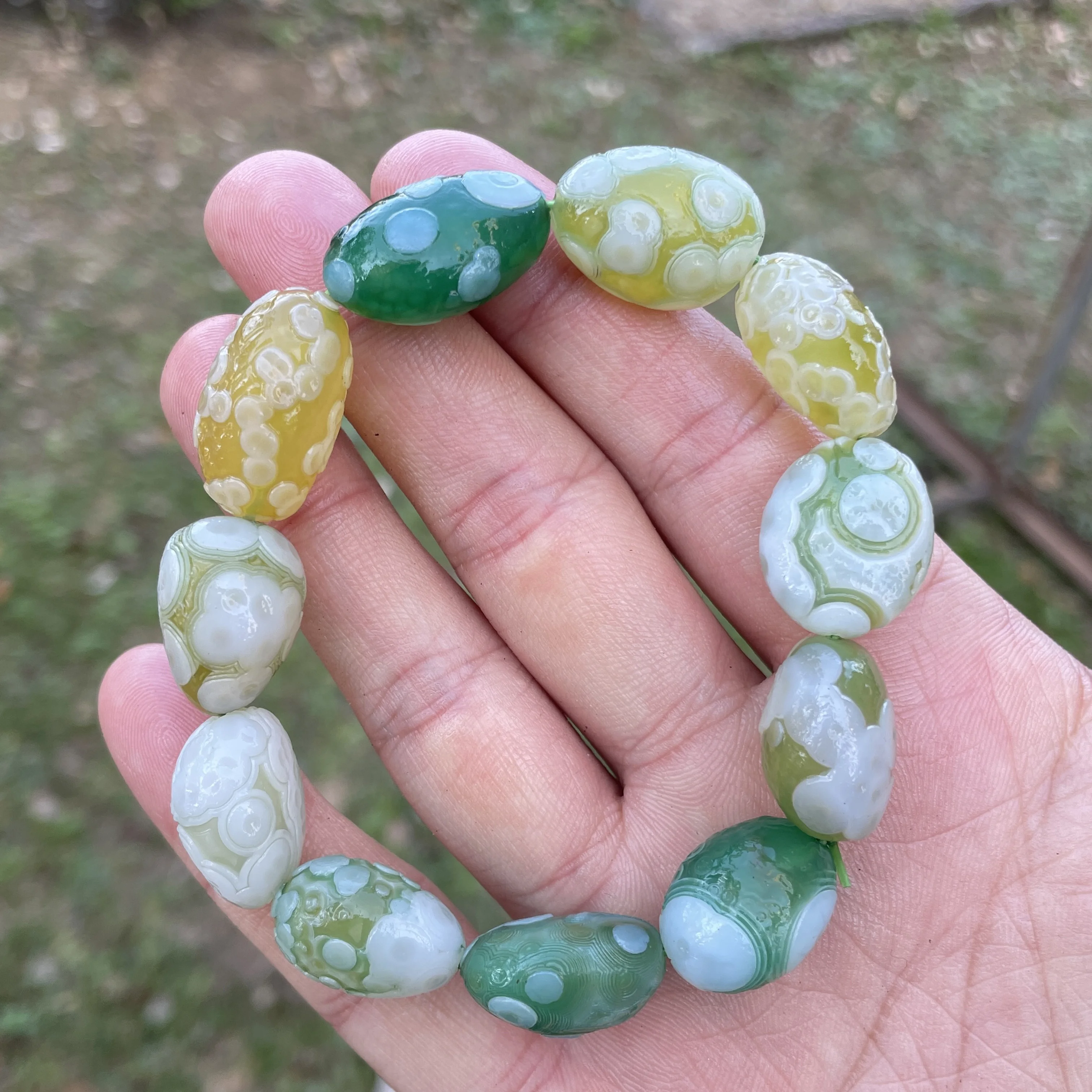 Natuarl Unplished Green Sardonyx Gobi Agate Bracelet Eye Rock Energy Crystal Chakra Reiki Healing Stone Women Decor BR1-16