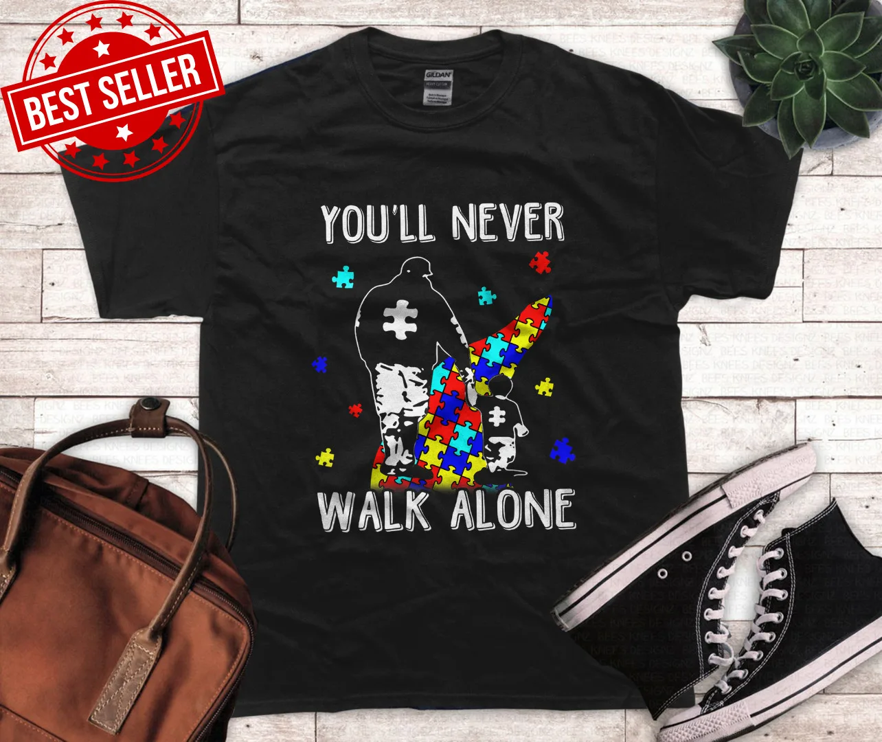 Autism Dad You Will Never Walk-Alone Support Autism Son T-Shirt