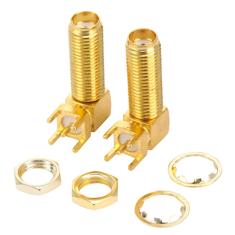 SMA-KWE 16mm Thread 22mm Total Length Right Angle SMA Female PCB Jack Full Gold Plated RF Coaxial Adapter