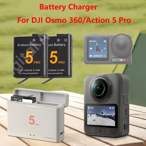 Para DJI Osmo 360 2100mAh batería de iones de litio de repuesto para DJI Osmo Action 5 Pro/4/3, caja de cargador para accesorio DJI Osmo 360/4/5Pro