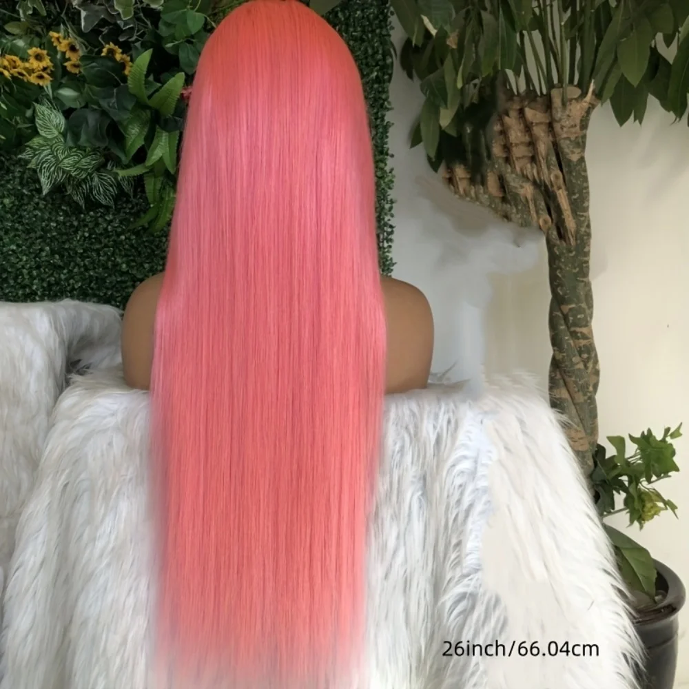 شعر مستعار بدانتيل أمامي وردي فاتح، شعر بشري شفاف عالي الدقة، شعر مستعار بدانتيل أمامي، شعر مستقيم منزوع مسبقًا للنساء بمظهر طبيعي