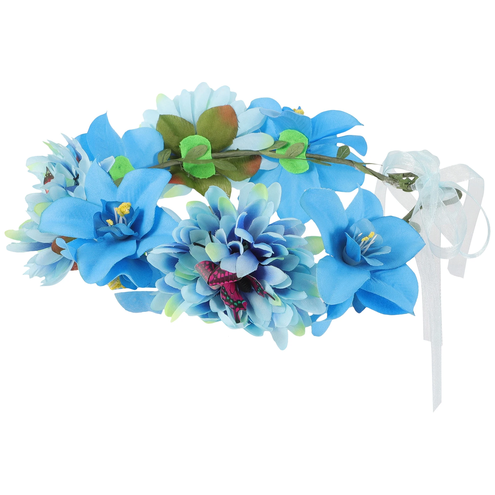

Butterfly Flower Wreath Headband Bohemia Bridal Hair Crown Adjustable Ribbon Photo Prop Flower Wreath Headband