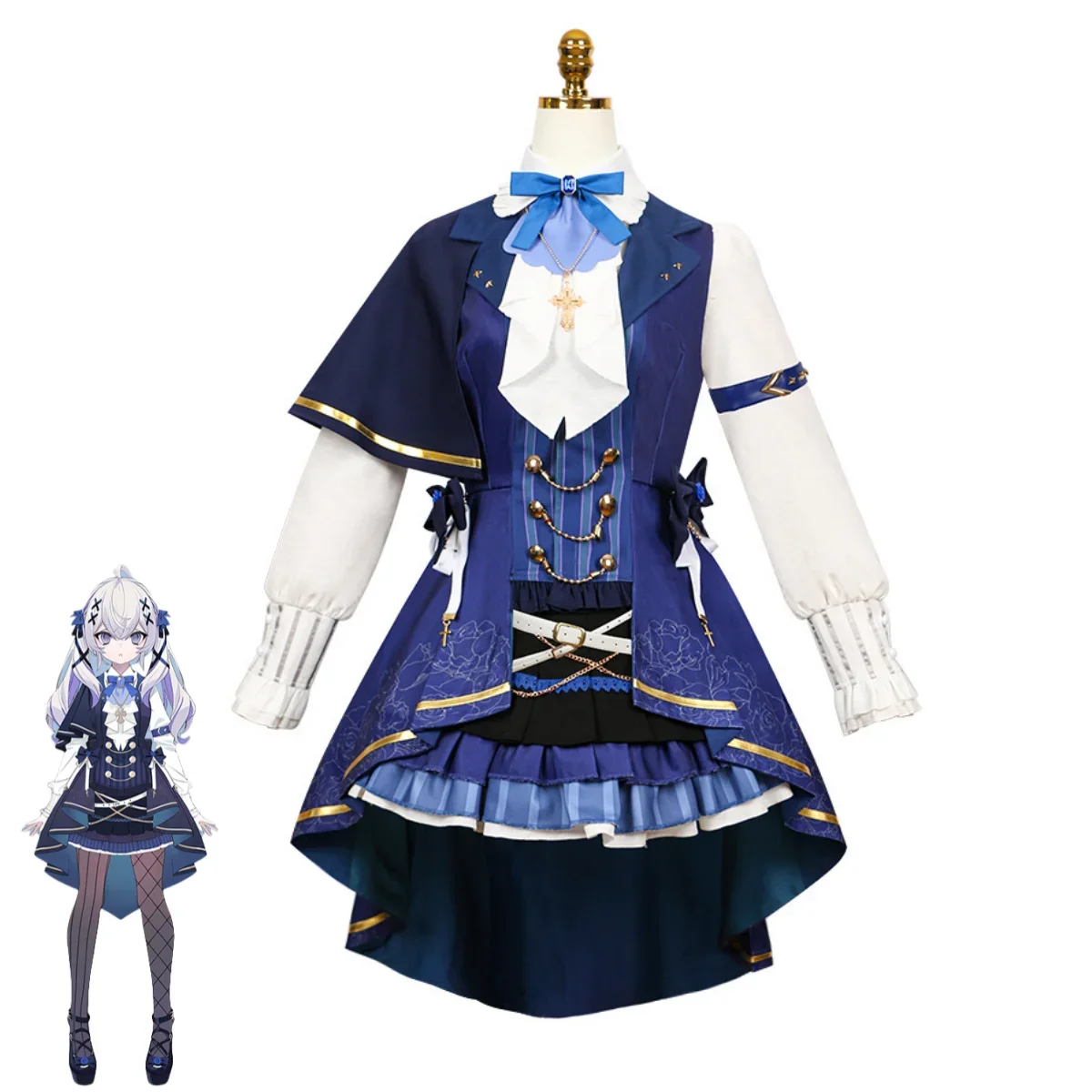 Anime Virtual YouTuber Higashi Yukihasu Cosplay Costume Blanche Fleur Halloween Blue Lolita Dress Wig Woman Cute Christmas Suit