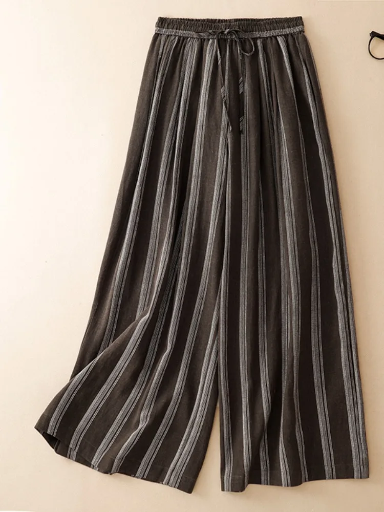High Waist Wide Leg Cotton Linen Drapey Casual Women's Pants Summer plus Size Conceal Flattering Straight Cut Trousers