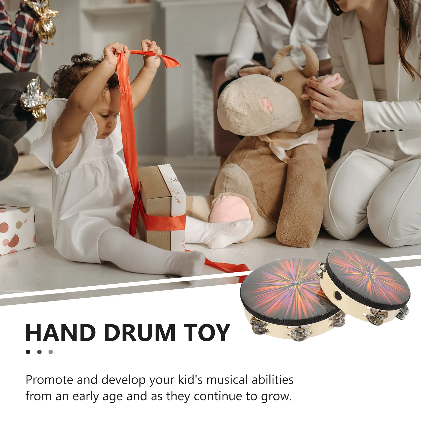 

Colorful Hand Tambourine Kids Percussion Instrument Toys Durable Bright Sound Thickened Drum Ring Practical Long Term Use Stage
