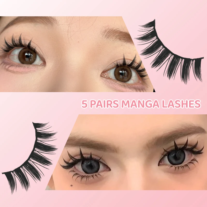 DINGSEN 5 pares de pestañas manga, suaves naturales largas postizas, anime esponjosas en tira para maquillaje 6