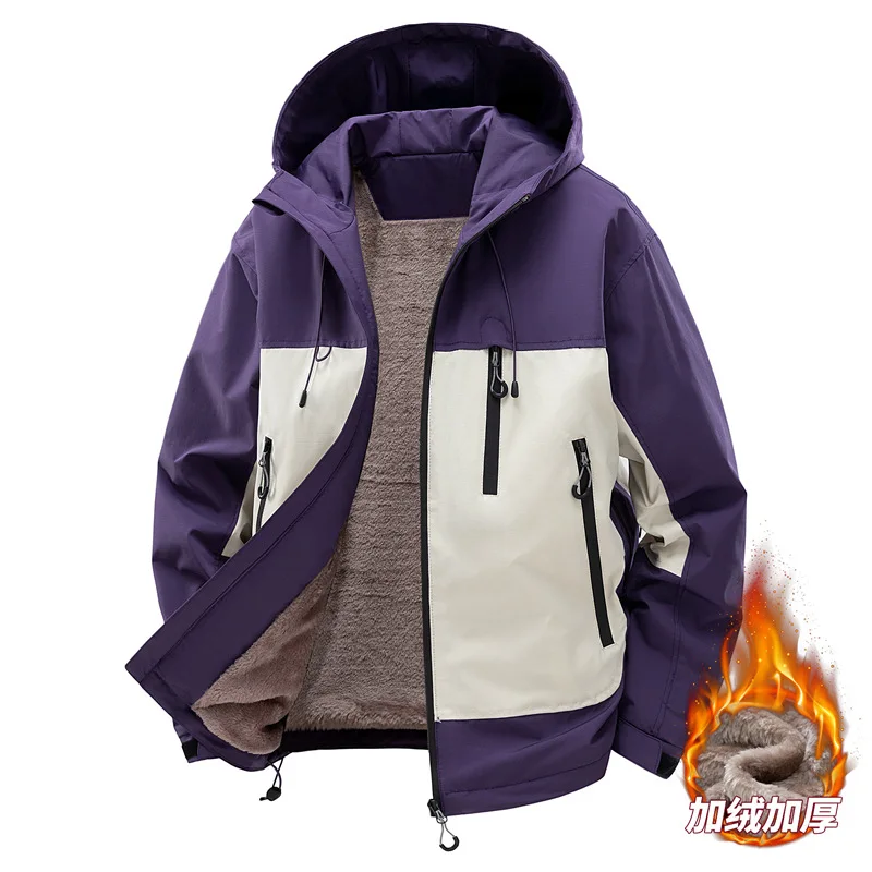 

2025 Winter Warm Jacket Men's Windproof Waterproof fleece-lined Thickened Hooded Coat Outdoor Camping Ski Parka