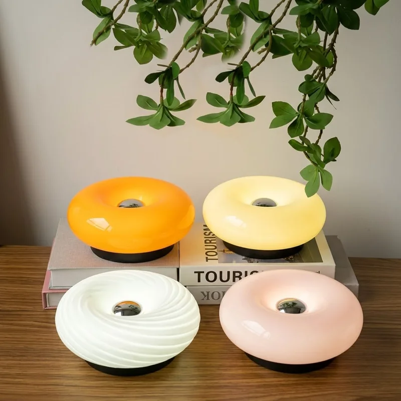 Creative Cream Orange Living Room Bedside Rechargeable Office LED Ambient Touch Switch Glass Wall Light Donut LED Table Lamp view 3