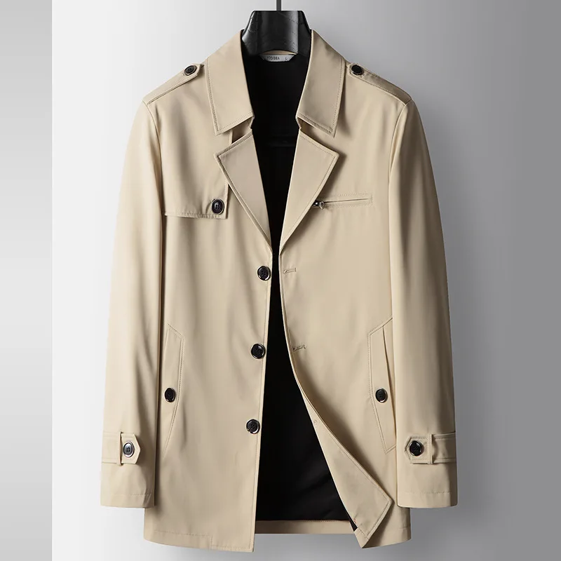 Men's ort Sle Casual Performance Jaet Single Button oulder Patch Windbreaker Anti-Wrinkle No-Iron German Trench Coat