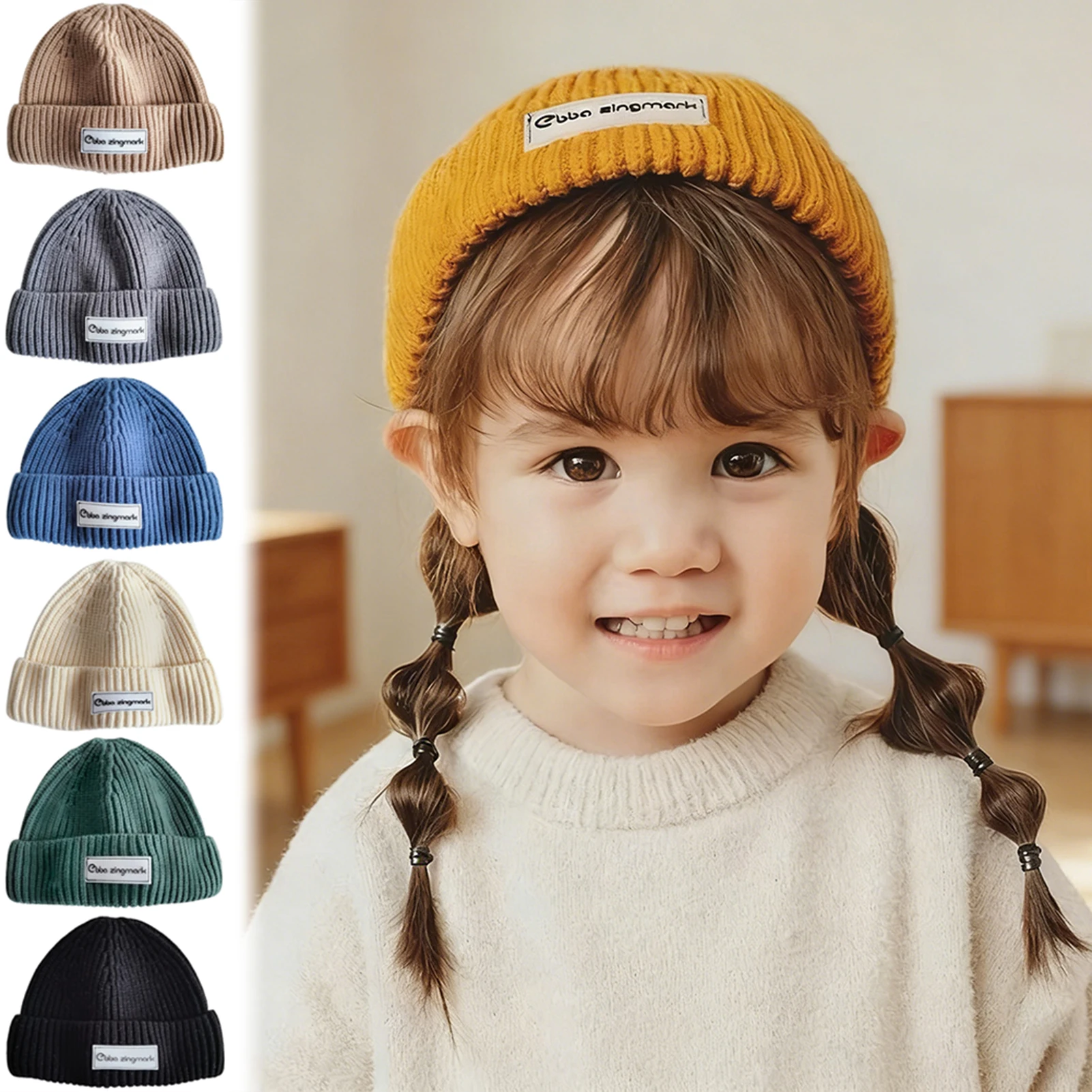 Classic Knitted Slouch Beanie Cap Children's Hat Unisex Soft Warm Wool Autumn Winter Cuffed Hat For Girls Boys