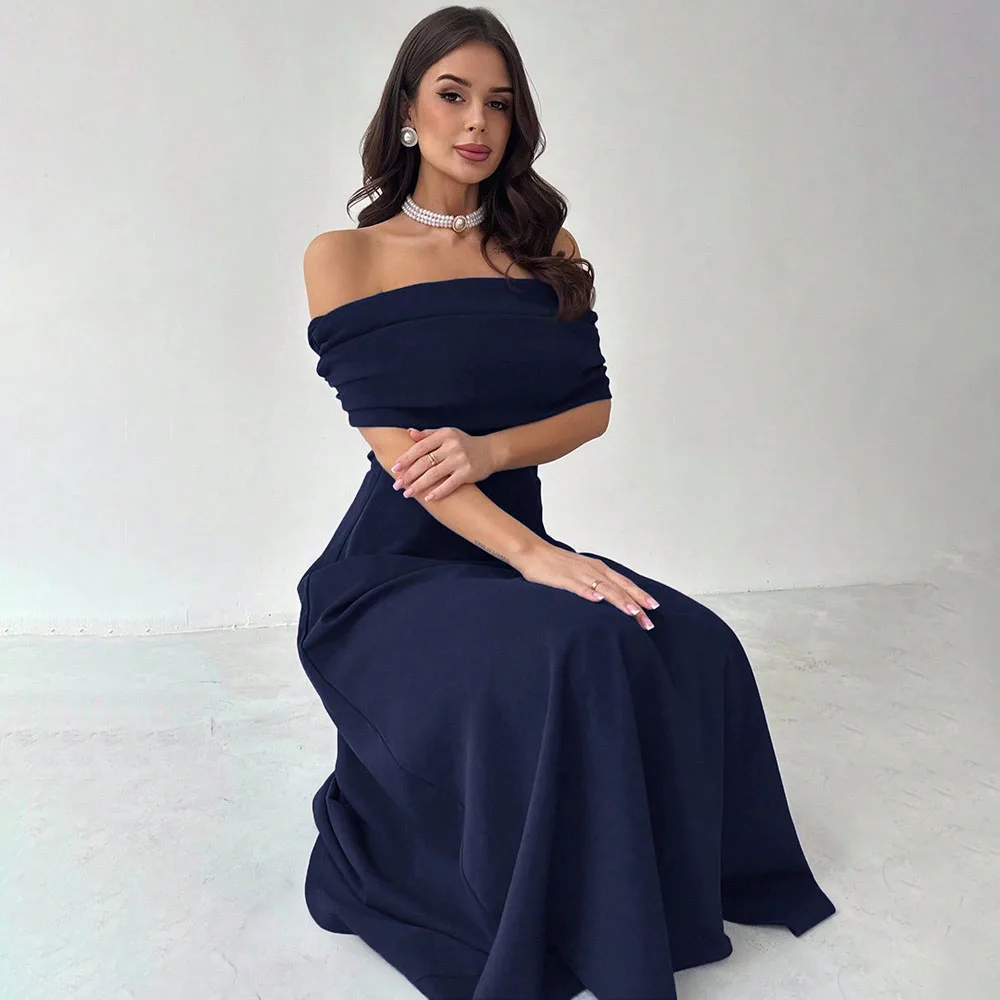 

Синие платья для выпускного вечера с открытыми плечами по индивидуальному заказу, облегающие платья длиной до пола, великолепные вечерние платья для женщин, Vestidos De Gala