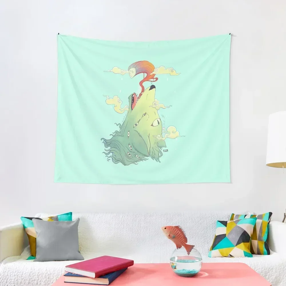 

Howling Wolf With Ghost, Colorful Artwork Tapestry Room Decorator Bedroom Organization And Decoration Kawaii Room Decor Tapestry