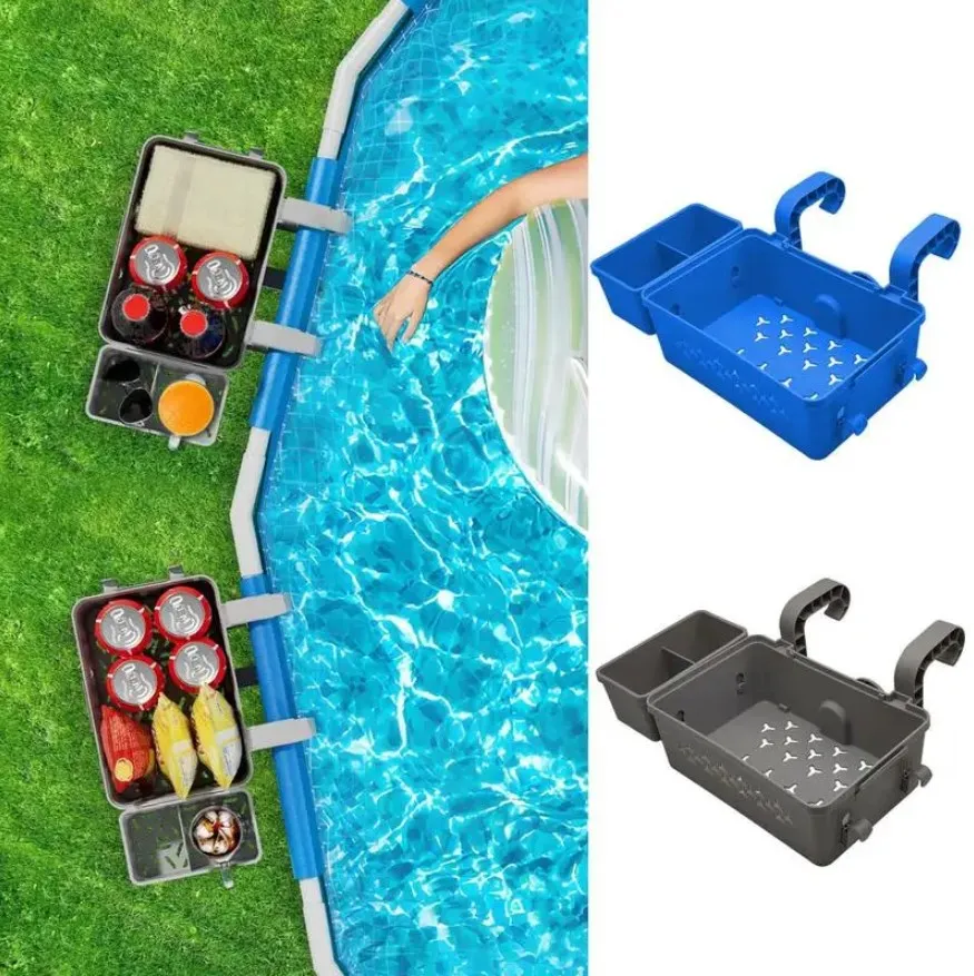 1PC Swimming Pool Storage Basket Water Cup Hanging Holder Removable Pool Side Beverage Drinks Beer Shelf Towel Organize