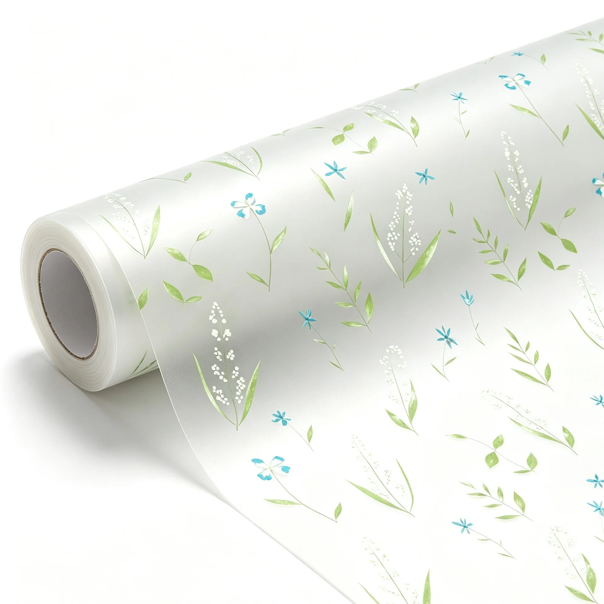 Self‑Adhesive Frosted Window Film, Green Leaf Blue White Wild Flower Botanical Privacy Glass Sticker Anti‑UV Home Decoration