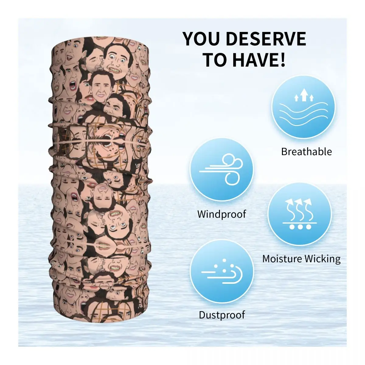 カスタムニコラス・ケイジ柄バンダナウィンターネックウォーマー、メンズ防風フェイススカーフ、スキー用面白いミーム柄ゲイターヘッドバンド