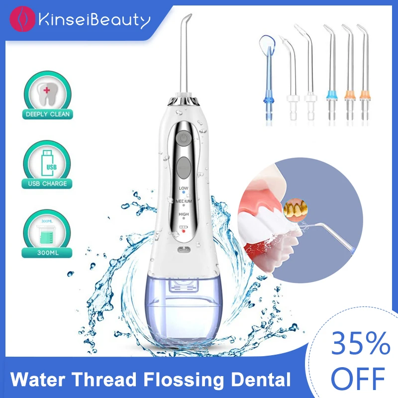 Electric Teeth Irrigator 3 Modes Water Thread Flossing Dental Cleaning Kit 300ML Big Water Tank Oral Health Mouth Tooth Cleaner