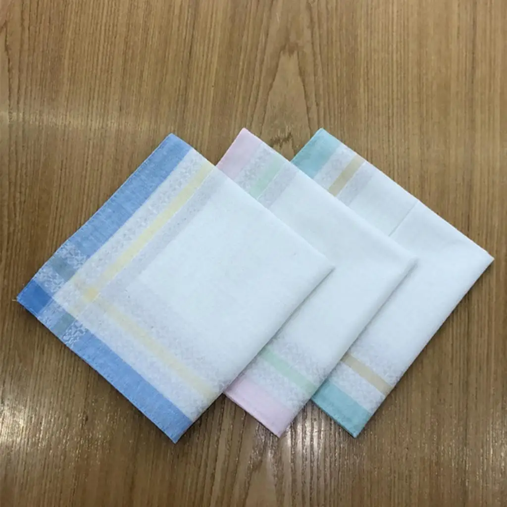 Soft Classic Mens Cotton Handkerchiefs Striped Pattern Kerchiefs Set for Suit Wedding Parties