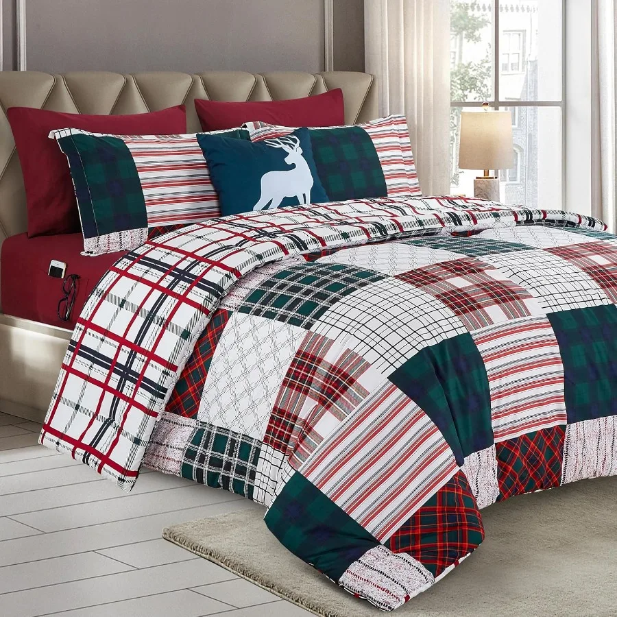 

8-Piece Cabin Lodge Patch Reversible Comforter Set - All Season Bed in a Bag with Smart Pockets 4-Piece Sheet Set Matching Sham