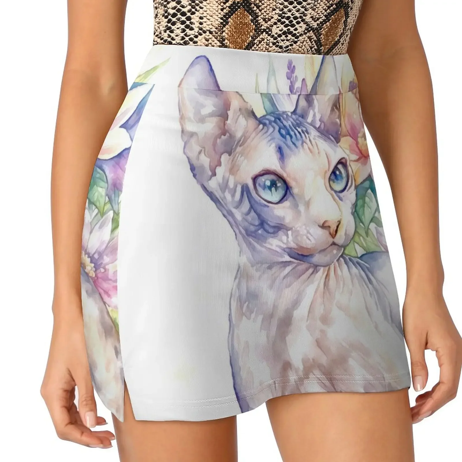 

Sphynx cat portrait in flowers Mini Skirt short skirt short skirts for women Skirt pants Women's dress