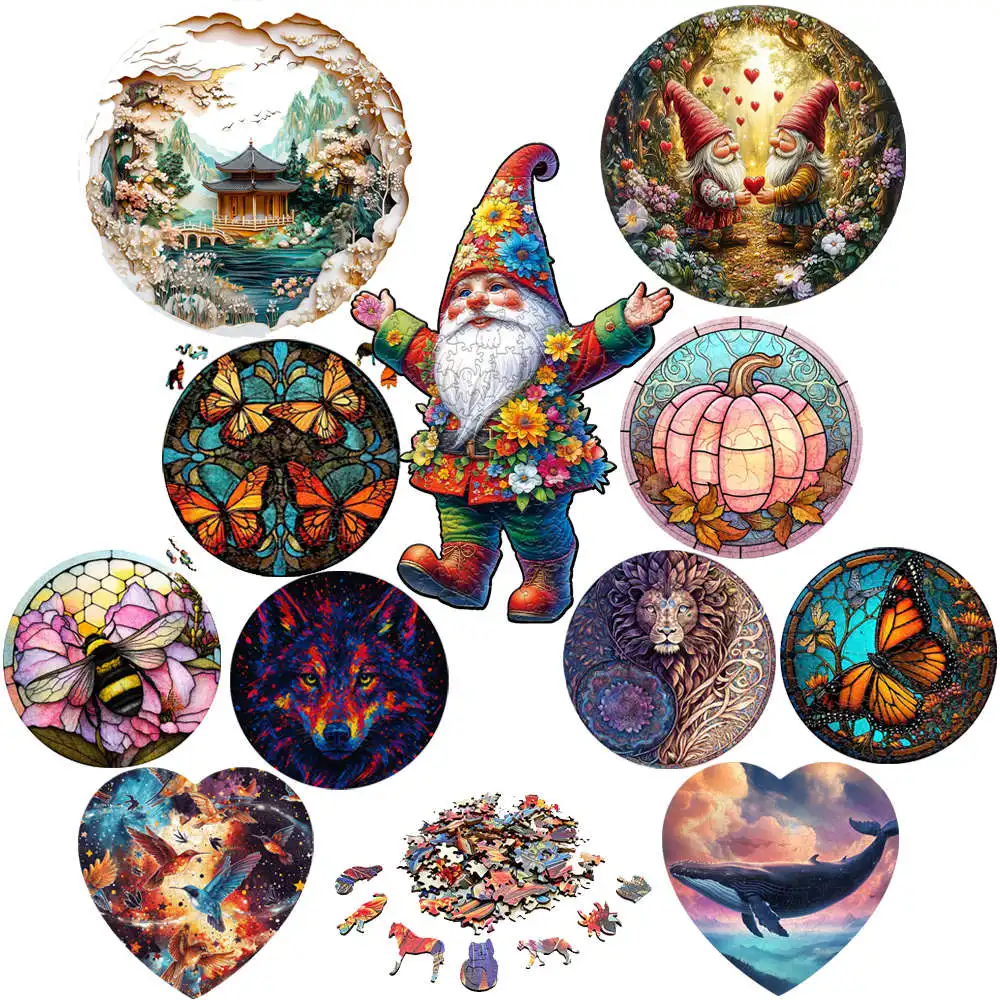 Father Christmas Wooden Animal Puzzle for Adult Kids Brain Twister Beautiful Pavilion Puzzle Decompressed Toys Holiday Gift