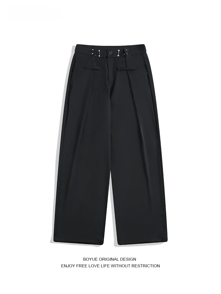 

Мужские брюки Boyue: регулируемый пояс, повседневные, деловые, универсальные, для работы, свободного кроя, прямые, длинные штанины