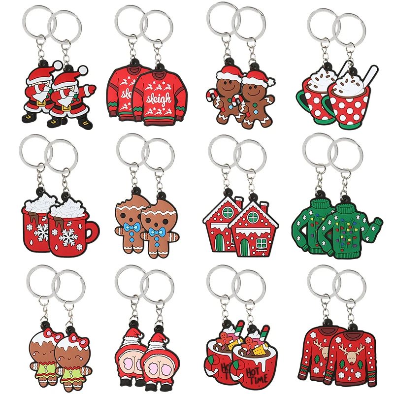 

12Pcs Christmas Theme Keychain Ornaments Kids Adults New Year Gift Christmas Party Home Decoration Wallet Bag Xmas Tree Pendants
