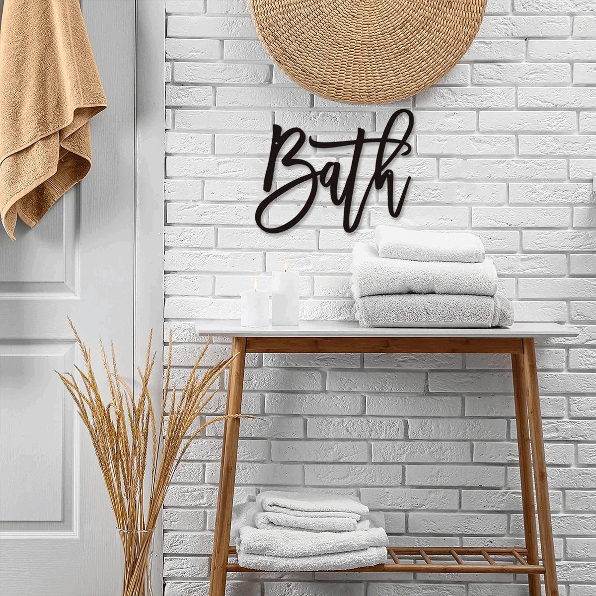 

HELLOYOUNG Bath Metal Word Wall Bath Decor Sign Powder Room Decor Retroom Sign Modern Farmhouse Bathroom Wall Decor