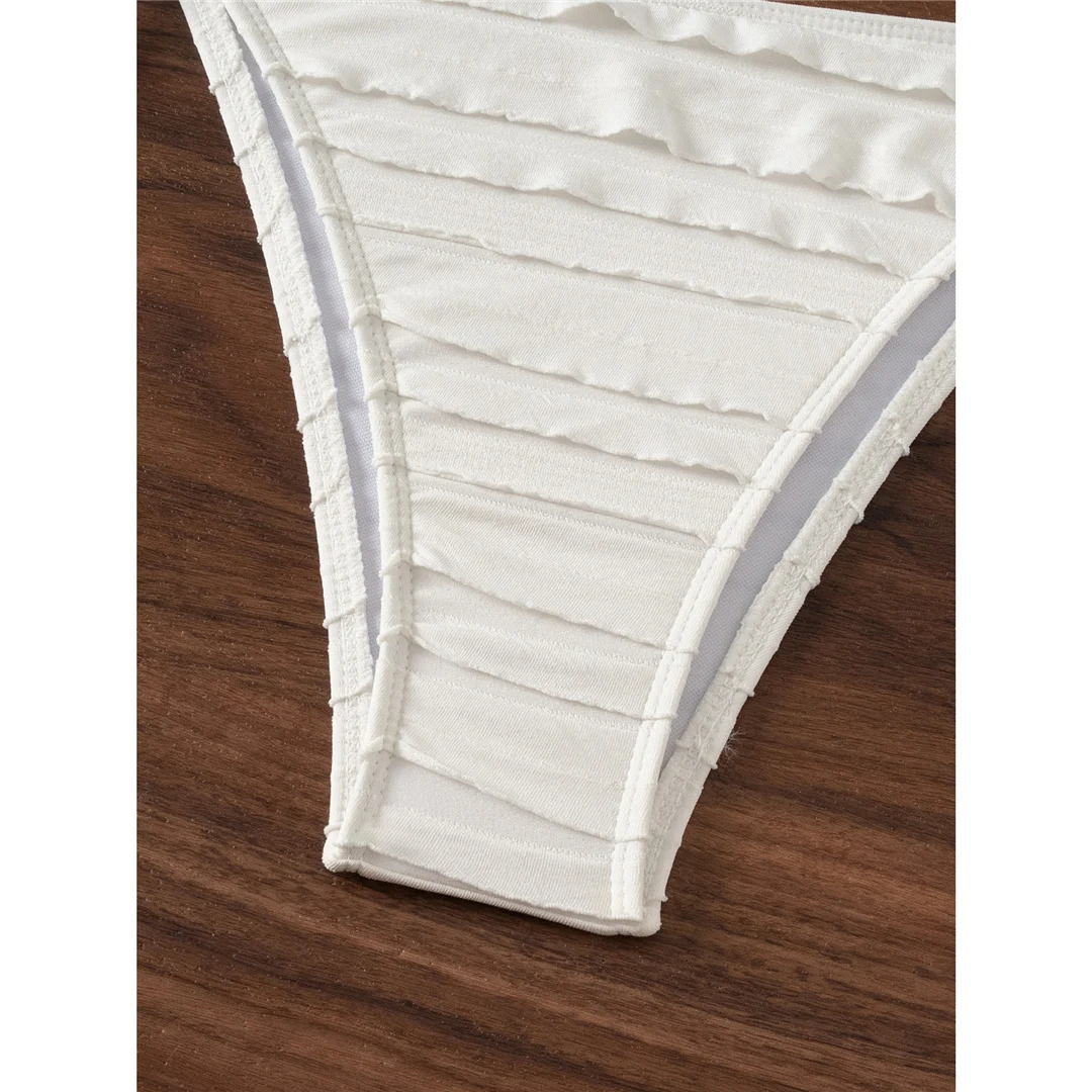 Rüschen-Bikini mit hohem Beinausschnitt, zweiteiliger Badeanzug für Damen, gepolsterter Badeanzug, Badebekleidung, Modell V7056. – Detail 8