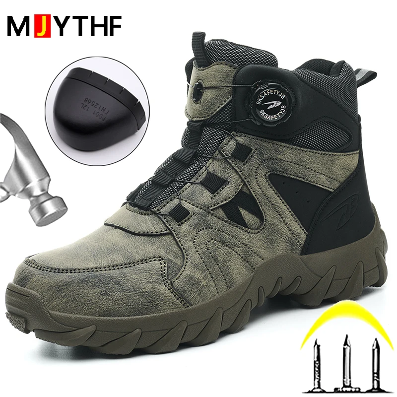 Rotating Button Safety Boots Men Outdoor Tactical Boots Indestructible Shoes Puncture-Proof Work Boots Steel Toe Shoes Sneakers