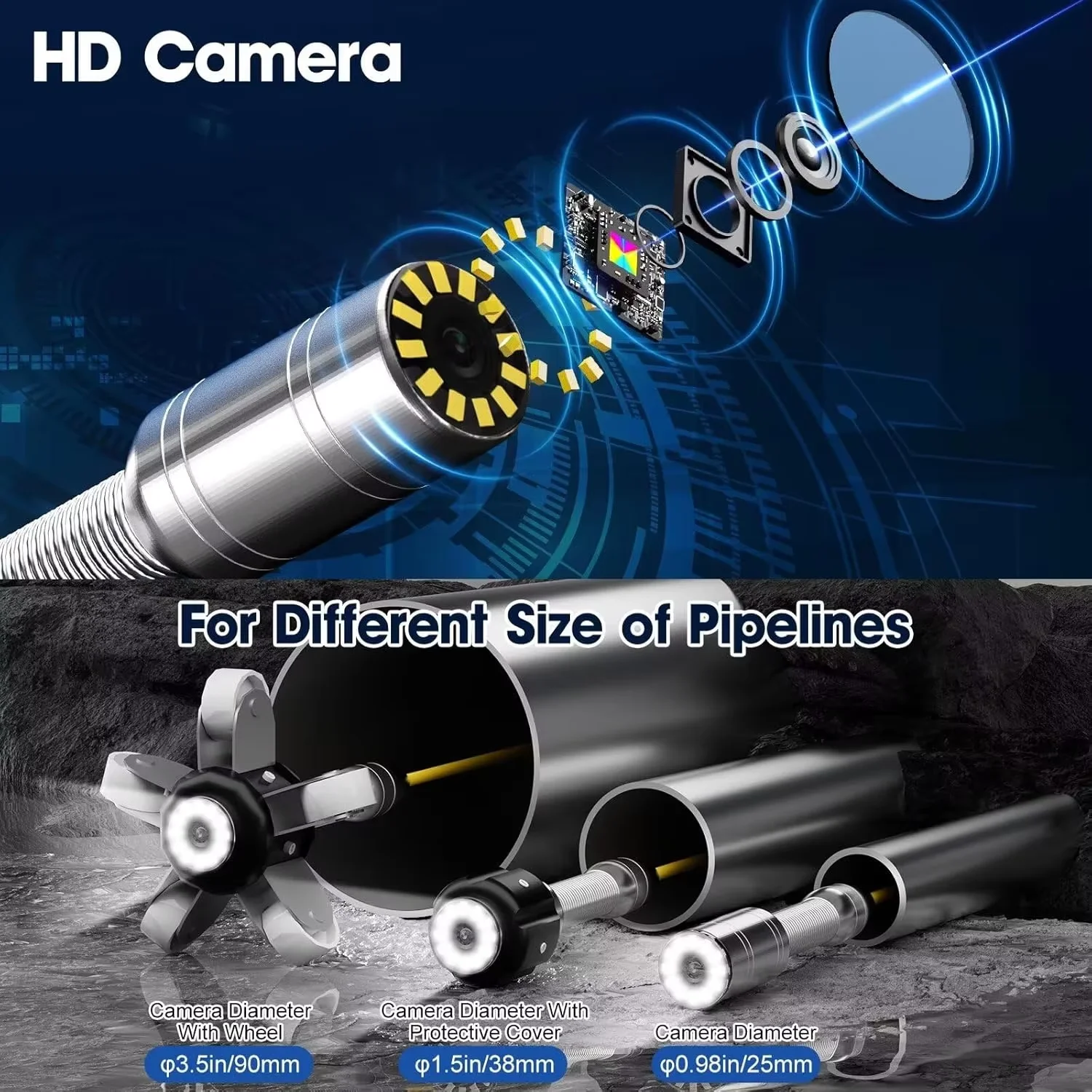 23Mm Lens 50M 1080P Sewer Drain IP68 DVR 16GB Pipe Industrial  with WIFI Keyboard 9 Inch Underwater