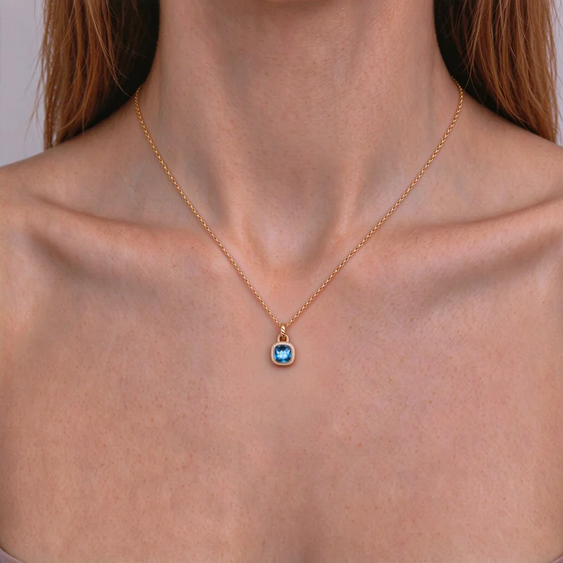 Gold Tone Alloy Square Crystal Pendant Necklace for Women, Sparkling Multi Color Square Cut Stone Pendant with Delicate Thin Chain, Elegant Chic Fashion Jewelry for Daily Wear, Party, Wedding, Anniversary and Casual Occasions, Great Present Gift for Her