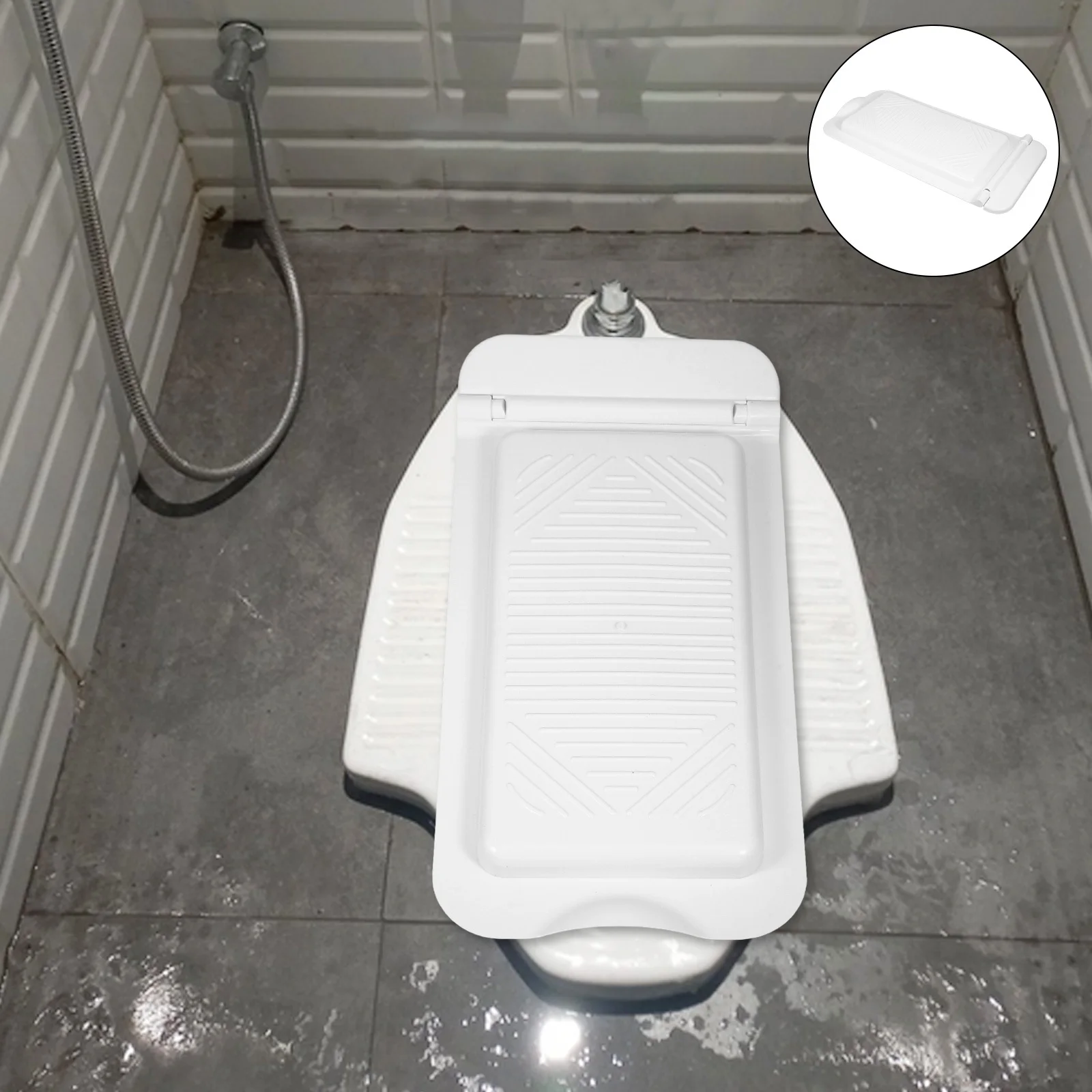 

Squat Toilet Cover Plate White Plastic Thickened Squatting Toilet Lid Replacement Home Bathroom Pit Cover Heavy Duty Non Slip
