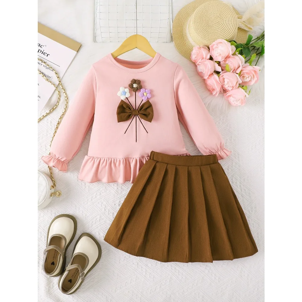 

Teen Girls Clothes Fall Outfits Long Sleeve Shirt Tops +A-line Skirt Set For Youngsters Christmas New Year Children Clothing