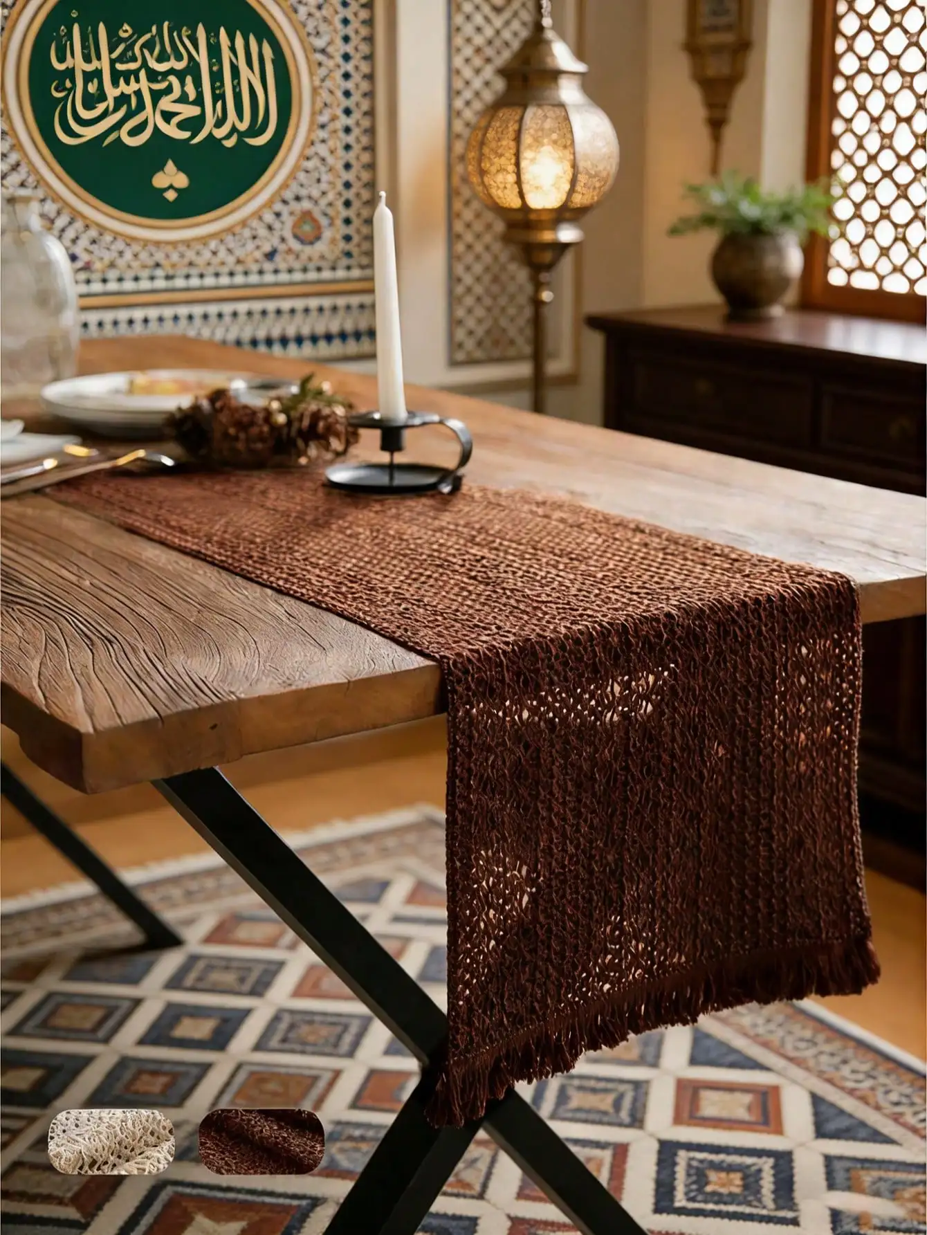 Nordic Table Runner for Kitchen Dining Decor with Bohemian Stripes and Tassels Handwoven Fringe for Spring Summer Party Decor