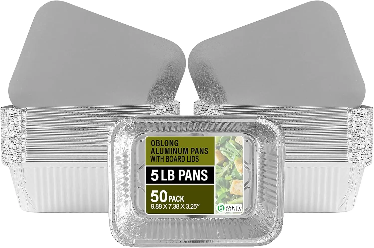 

5 Lb. Aluminum Foil Pans with Lids, 50 Count Set, 9x7 Inches for Hot/Cold Food Storage up to 240°C