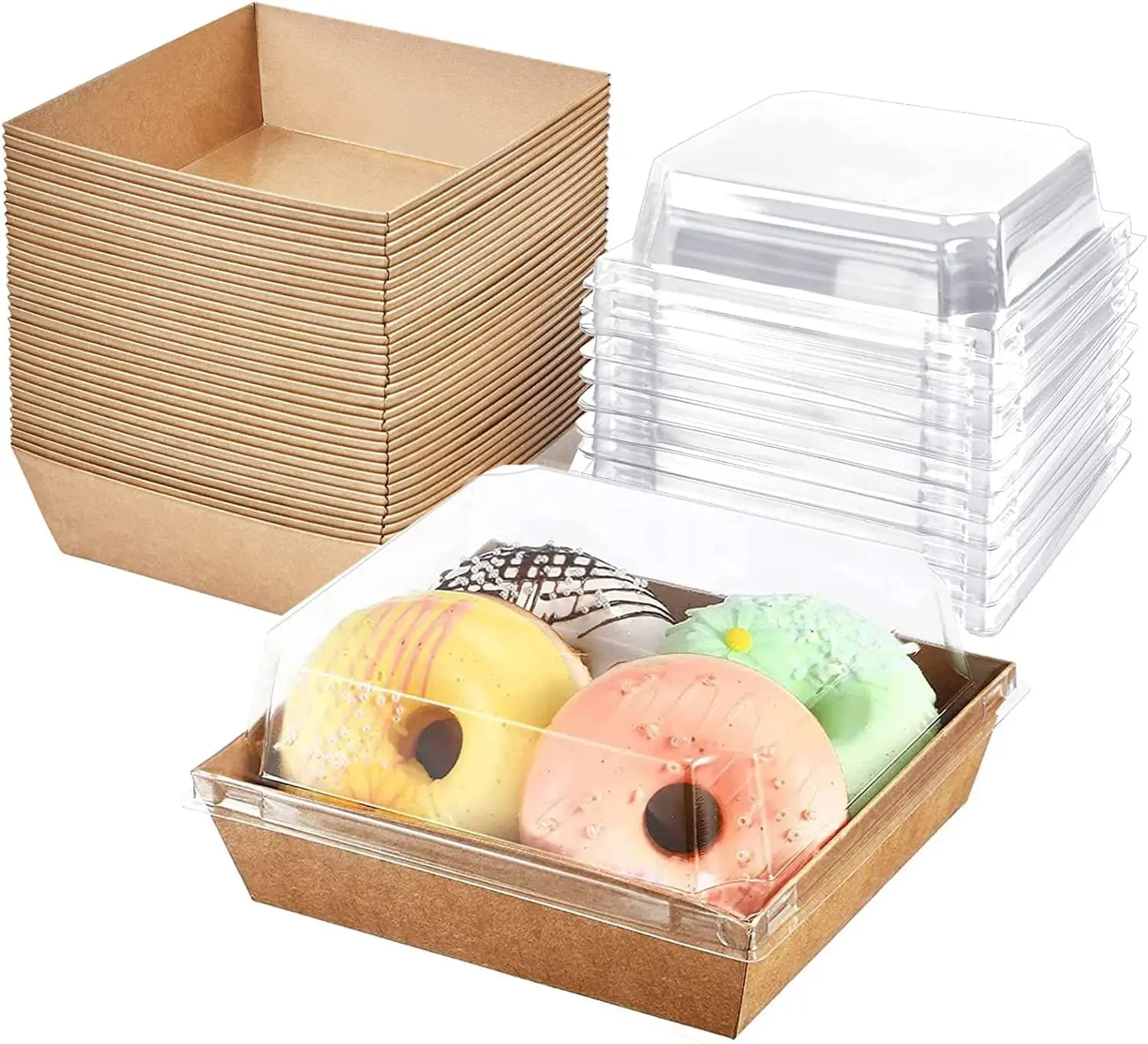 

50 Pack Paper Charcuterie Boxes with Clear Lids, Disposable Sandwich Boxes Square To Go Food Containers for Desserts,Strawberriy