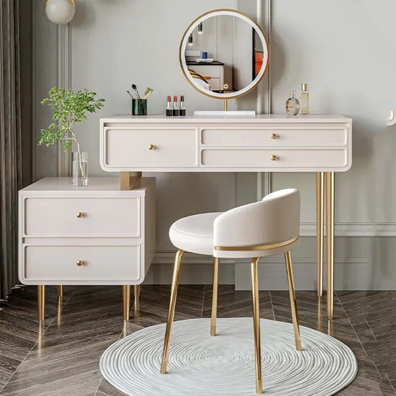 

Wood Modern Dresser Cabinet Luxury Aesthetic Mirror Makeup Dressing Table Bedroom Storage Coiffeuse De Chambre Salon Furniture