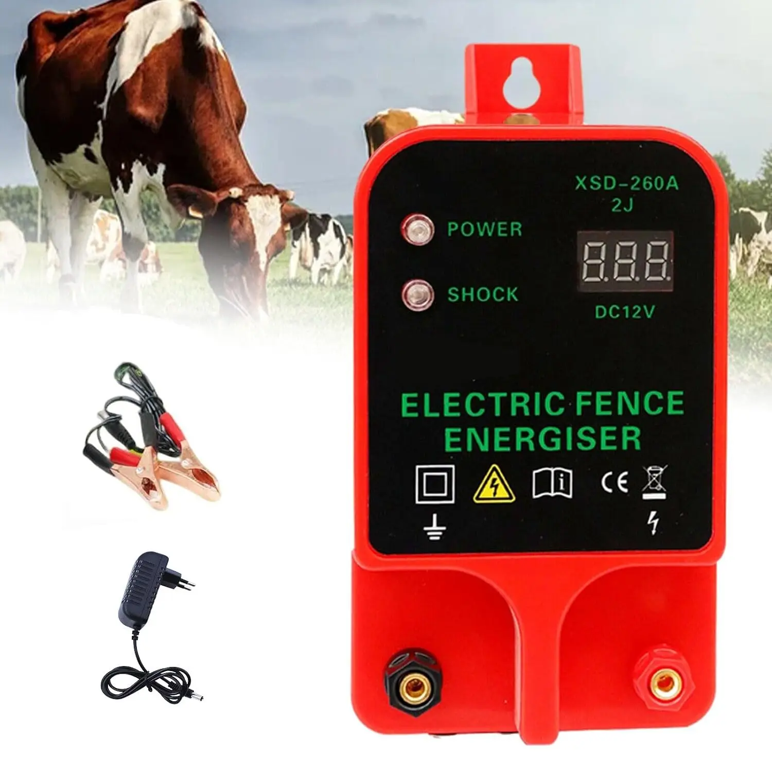 

10KM Electric Fence for Farm Animals 12V Pulse Electric Fence Energizer Digital Display Panel Electric Shepherd Ranch Fence