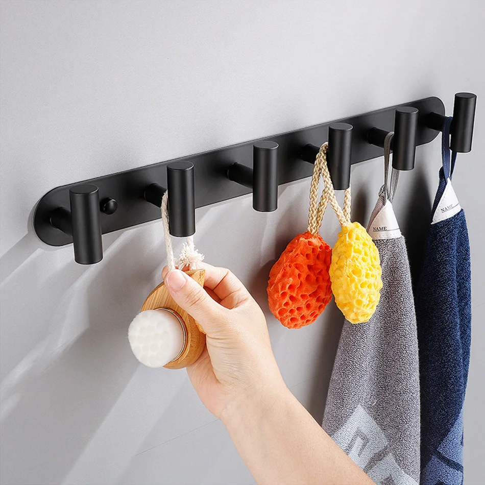 Black Wall Hook White Stainless Steel Bedroom Bathroom 1 2 3 4 5 6 Robe Hooks Coat Clothes Towel Door Holder Storage Hanger