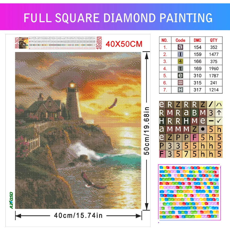 AZQSD 5D Diamond Art Painting Kits Seaside Sunset Bridge Picture Of Rhinestones Diamond Embroidery Scenic Mosaic Love Home Decor