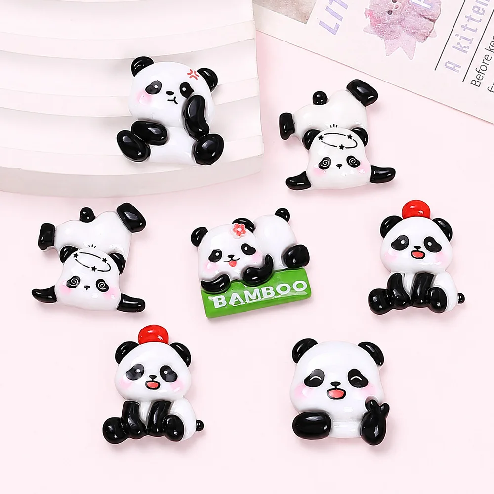 100pcs Kawaii Cartoon Panda Flatback Resin Cabochon DIY for Phone Case Hairpin Keychain Earrings Scrapbook Hairband Decor