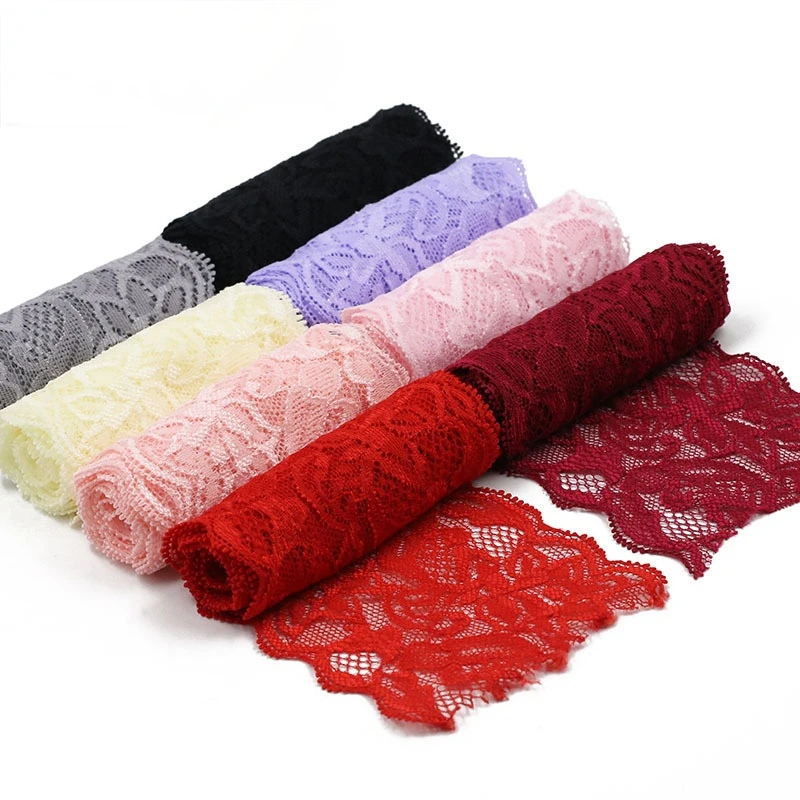 1Meter Elastische Spitze Band DIY Handgemachte Handwerk Stoff Weiß Schwarz Rot Rosa Blau Lila Spitze Trimmen Home Bekleidungs Zubehör
