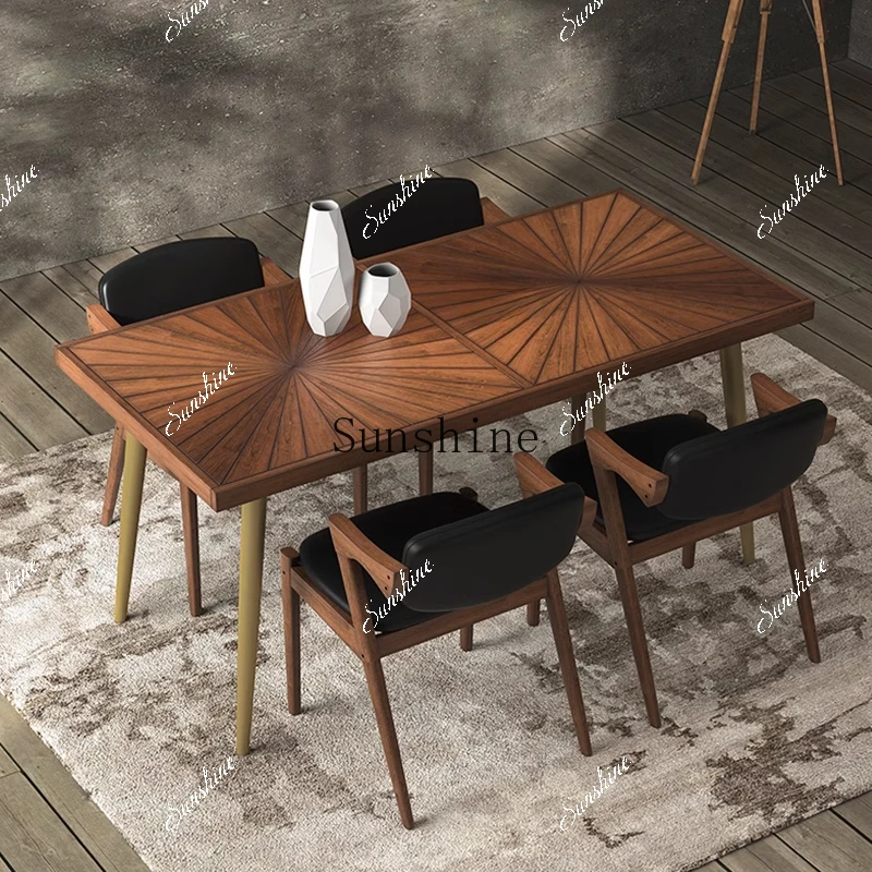 Nordic light luxury solid wood dining table and chair combination rectangular small apartment household dining table  FT