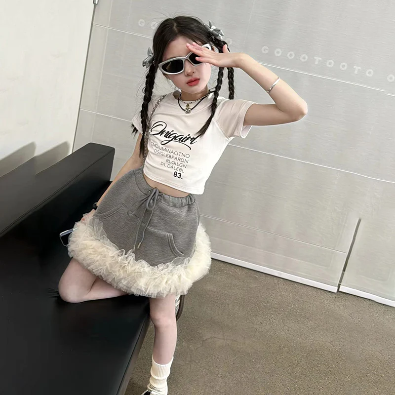 Four Seasons dress Princess Mini Skirt for Sexy Girl Clothes Fashion Korean Lace Splicing Hip-hugging Skirts for 8-9Yrs Children