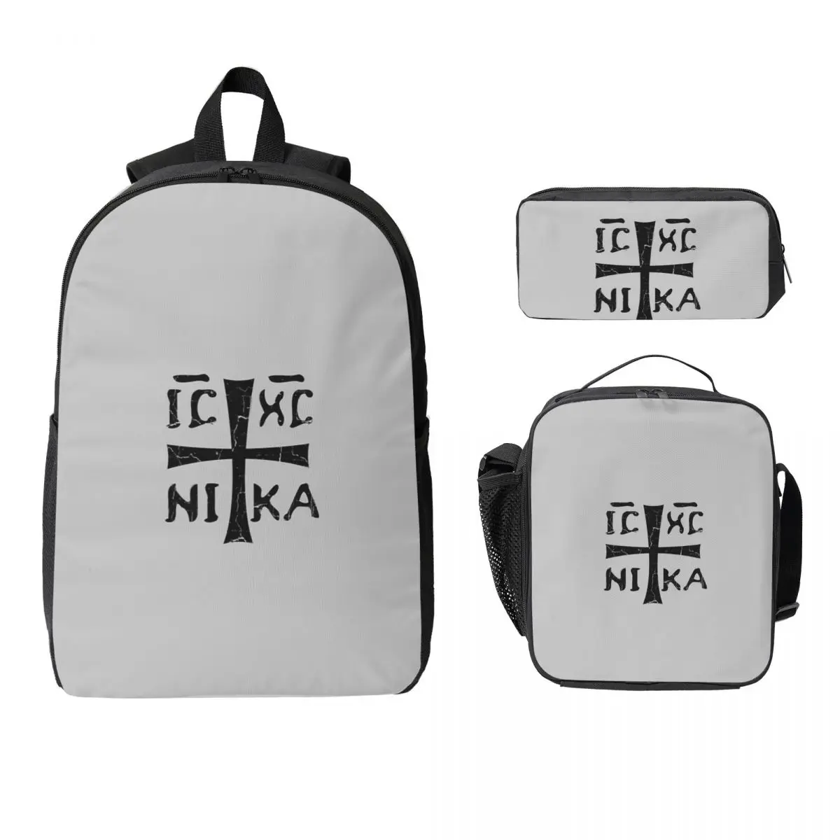 

IC XC NIKA Greek Christogram Backpack Student Boys Girls BookBag School Bag Shoulder Bags 3ps Insulated Lunch Bag Pencil Case